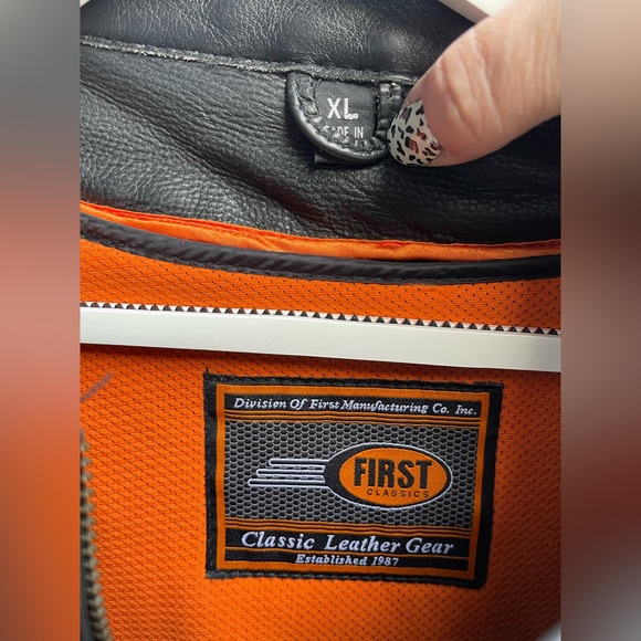 Black First classic leather gear motorcycle riding jacket with vest XL XXL - Picture 10 of 14